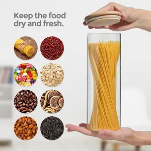 Bộ <span class=keywords><strong>3</strong></span> Lọ Thủy Tinh Lưu Trữ Thực Phẩm Tròn 60Oz Có Nắp Đậy Bằng Tre Cho Mì Ngũ Cốc Bột Gạo Đường Trà Cà Phê - Product Image 2