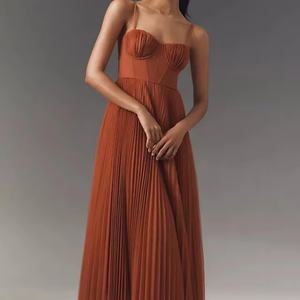 เดรสเชิ้ตผ้าบางลายทางแบบใหม่สำหรับผู้หญิง เดรสทรงพลีทแบบผูกคอโชว์หลังเซ็กซี่สำหรับงานกลางคืน - Product Image 1