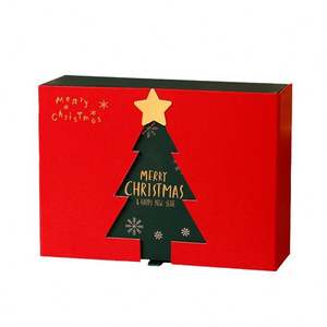 Caja de Regalo Autoarmable Roja para Fiesta de Navidad, con Diseño Estilo Ins y Árbol de Navidad, para Tazas Térmicas y Bufandas, de Papel Especial con Estampado en Bronce - Product Image 1