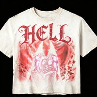 Ensemble de T-shirts Gothiques Heavyweight OEM pour la Vente en Gros, Impression DTG Kornit, Streetwear, Fournisseur de Tendances, Effet Vieilli et Pulvérisé