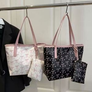 THK0524 Nuevo Conjunto de Bolsos Grandes Tipo Tote con Lazo Estampado, a la Moda, para Mujer, Bolsos de Hombro con Cadenas, Cierre Único, Poliéster - Product Image 1