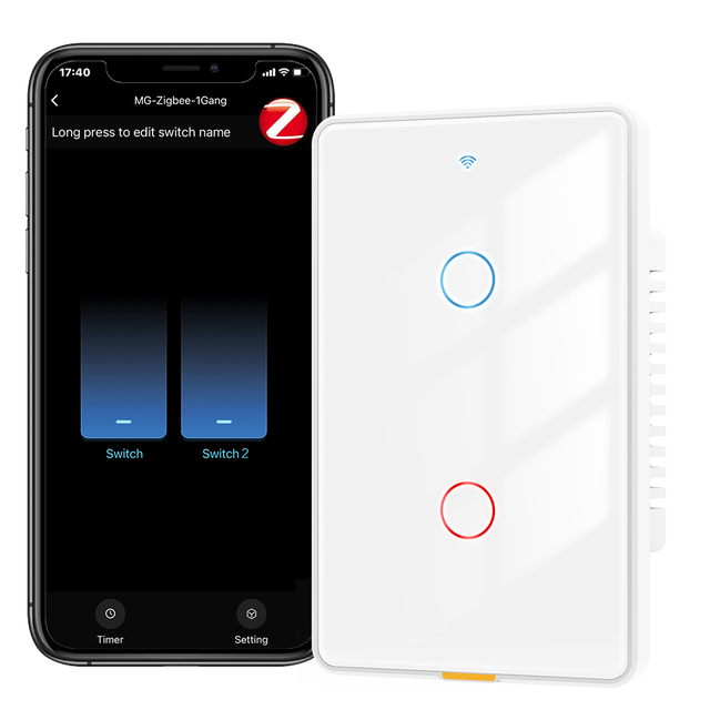 C Smart Series No Capacitor No Neutral Needed Tuya Zigbee3.0 US Smart Light Touch Switch Compatible with Alexa Google Home