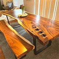 Ensemble de table à manger basse en bois de grand bord supérieur rustique de forme ronde en noyer naturel industriel à la mode