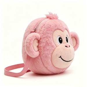 Sac à bandoulière et sac à main en peluche singe rose personnalisé avec rembourrage en coton PP, design tête de singe mignon, sac unisexe pour Halloween - Product Image 5