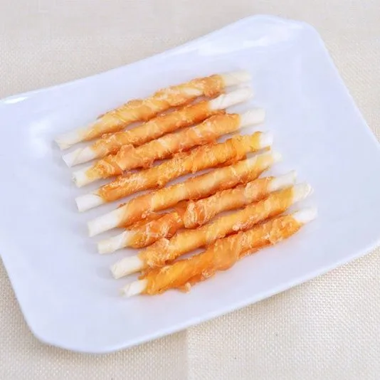 Dog food chicken wrapped rawhide stick good quality and cheap price direct factory dog chews