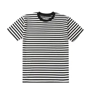 Màu Đen Và Trắng Sọc T Áo Sơ Mi Chất Lượng Cao Cotton Sọc T-Shirt Cho Nam Giới Quá Kheo Drop Shoulder Casual Màu Đen Sọc Áo Thun