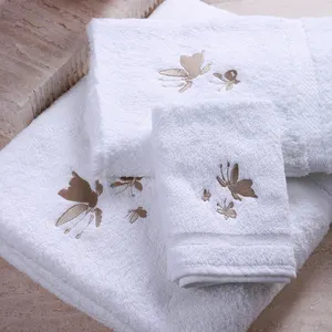Benutzer definiertes Logo Luxus 16S 100% Baumwolle Weiß Hotel Handtuch Badet uch