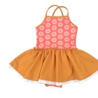 Maillot de bain une pièce pour bébé fille, imprimé marguerite, col halter, jupe tutu, couleur moutarde, maillot de bain de plage pour enfants