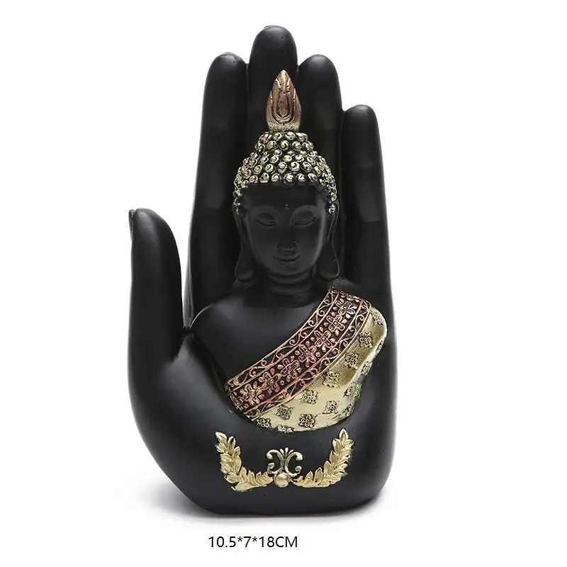 RESIN RELIGIOUS SMALL ASIA THAILAND INDIAN SITTING BLACK GOLDEN HINDU BUDDHA GOD IN HAND TABLE TEMPLE HOUSE DECORATION STATUE