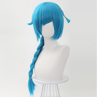 Wig Cosplay League of Legends LOL Arcane Jinx Muda Biru Panjang 55cm, Wig Rambut Sintetis Tahan Panas untuk Pesta