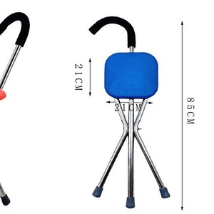 Canne pliante en acier inoxydable avec siège bleu, hauteur 85 cm, pour aide à la marche des personnes âgées - Product Image 1