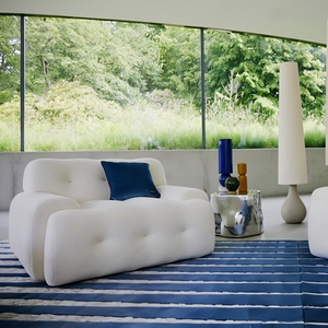 Rising Italian Minimalist Rocco Borghi Tela Chaise Lounge Sofá para salas de estar modernas con correas de cuero y costuras verticales - Product Image 4