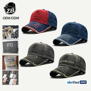 Custom Embroidery Washed Denim Baseball <b>Cap</b> Adjustable Torn Jeans <b>Cap</b> Vintage Distressed Baseball Hats for Men <b>Women</b> - Product Image 1