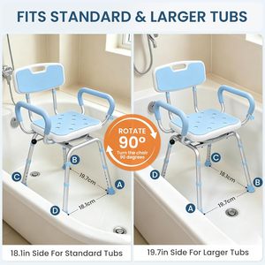 Chaise de douche robuste avec accoudoirs et dossier pour personnes <span class=keywords><strong>âgée</strong></span>s et handicapées, tabouret de douche réglable en hauteur pour l'intérieur de la douche - Product Image 3