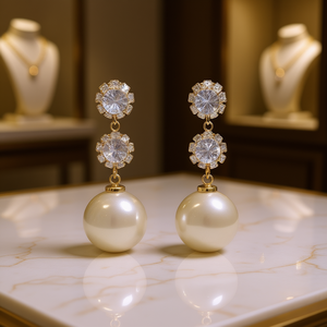 Orecchini Pendenti E2496 in Oro con Cristalli e Strass a Forma di Fiore, Gioielli Classici da Donna per Matrimonio - Product Image 2