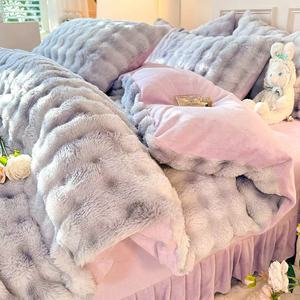 100% polyester hiện đại sợi nhỏ Thỏ lông bộ đồ giường 3 cái Comforter Bộ - Product Image 3