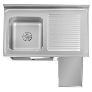 Évier de cuisine professionnel robuste à cuve unique en acier inoxydable avec armoire, tiroirs et égouttoir pour hôtel - Product Image 5