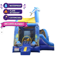 Château gonflable Jungle Mini Building Block avec toboggan, souffleur et piscine, thème dauphin et dinosaure