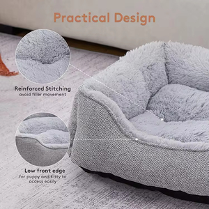 Venta al por mayor invierno sólido esponjoso moderno suave de lujo impermeable extraíble lavable gris claro Pluh cama para perros - Product Image 2