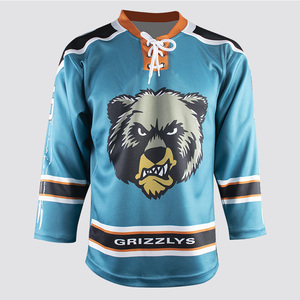Maillot de hockey sur glace personnalisé entièrement sublimé, rayé bleu sarcelle, col lacé, uniforme d'entraînement de hockey sur glace avec impression du logo de l'équipe - Product Image 1