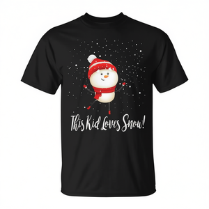 T-shirt pour enfants avec bonhomme de neige dansant, motif « This Kid Loves Snow », idéal pour les fêtes de Noël - Product Image 2
