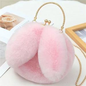 Sac à bandoulière en peluche oreilles de lapin avec chaîne, 7 pouces, fermeture à coquille, portable, tendance, pour femme - Product Image 2
