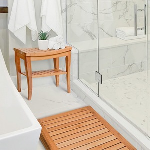 Bamboo Carving Bamboo <b>Bathroom</b> <b>Stool</b> 60X70cm Rectangular Freestanding Shower Seat With Shelf - Product Image 3