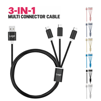 Kabel Charger Cepat 3 in 1 dengan Logo Custom, Nylon Braided, Konektor Multi USB, Ladekabel Schnell USB Tipe C Micro