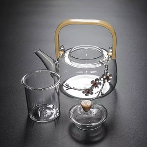 Teiera in vetro soffiato a mano in <span class=keywords><strong>Pyrex</strong></span> resistente al calore borosilicato trasparente da 1000ml con manico in legno - Product Image 6