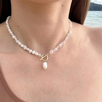 Collar de Perlas de Agua Dulce y Cristal de Fresa Hecho a Mano, Longitud Personalizada, Cierre de Acero Inoxidable OT