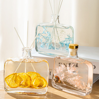Flacon diffuseur de parfum plat de luxe transparent et mignon de 200 ml avec compte-gouttes et sérigraphie pour diffuseur à bâtonnets