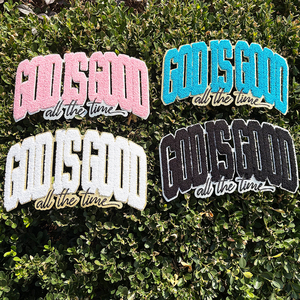 Оптовая продажа, вышитые буквы, синели, железные патчи на заказ, вышитые, Бог, хороший синель, патчи для одежды - Product Image 2