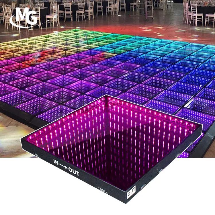 Led tari magnetik lantai pernikahan portabel 3D interaktif Piste De Danse Lumineuse Led cermin tak terhingga lantai dansa nirkabel