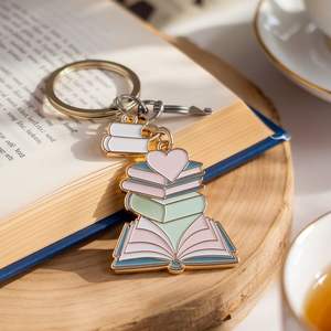 พวงกุญแจแฟชั่นวินเทจสำหรับคนรักหนังสือ ดีไซน์ฟรี ผลิตจากโลหะผสมสังกะสี ชุบทองเหลืองโบราณ - Product Image 3
