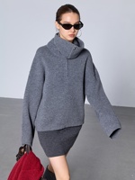 100% Reiner Kaschmir Lässiger Reißverschluss-Rollkragenpullover für Damen Übergroß mit Fallenden Schultern Langarm Gerippte Bündchen Saum Rückennaht Weich