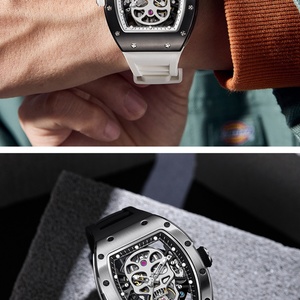 2025 New Men <b>Automatic</b> Watch Skeleton Dial Barrel Case Mechanical Movement Waterproof <b>Wristwatch</b> Fashion Sports Watches - Product Image 3