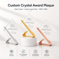 Placa de Cristal Transparente Grabable con Base Metálica para Escritorio, Contenido Personalizado, Trofeo de Reconocimiento Empresarial