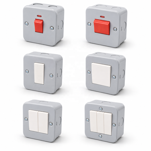 Surface Mounted Durable Metal Electrical Switch Socket Box UK South Africa Standard 1/2/3 Gang 10A/20A/45A Industrial Grey Panel