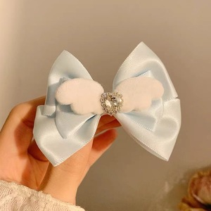 High-end medium-sized blue puff pastry <b>bow</b> wing hair <b>clip</b>, girly heart-shaped side hair <b>clip</b> for women, creamy style. - Product Image 1