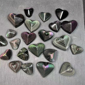高品質レインボーフラッシュ黒曜石ハート自然手彫り黒曜石ハート癒し - Product Image 5