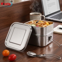 Boîte à lunch carrée en acier inoxydable, écologique, design moderne et élégant, à 2 étages, pour la préparation des repas des adultes