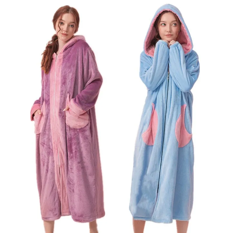 Degli indumenti da notte Vestaglia Accappatoio delle Donne Caldo Vestiti A Casa Per Le Donne Allungato Coralline Peluche Scialle Autunno Inverno