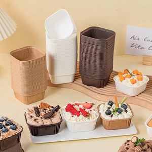 Square Cake Paper Cups Oil Proof PE Coated Disposable Oven Safe Baking Muffin Cups Thickened Heat Resistant For Cake Making - Product Image 1