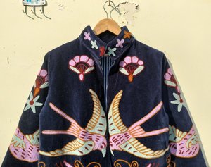Vintage Floral Embroidery <b>Velvet</b> <b>Jacket</b> <b>Women</b> Mandarin Collar Full Sleeve Autumn Outerwear Handmade Suzani <b>Jacket</b> Coat - Product Image 4