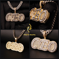Colgante Personalizado con Letra CEO, Diamantes de Laboratorio, Totalmente Cubierto de Piedras Baguette y Redondas, Chapado en Oro de 14K, Collar Unisex Estilo Hip Hop, Joyería