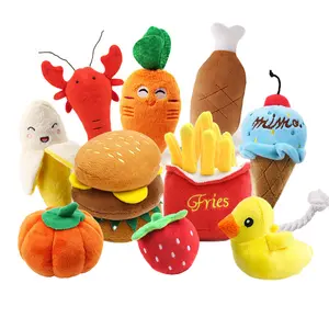 Various Animal Foods Shape Dog Plush Squeak Toys Stuffed Plush Dog Pet Chew Toys with Sound
