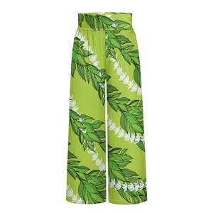 Pantalon large imprimé de feuilles de Maile pour femmes, pantalon long imprimé de fleurs hawaïennes, pantalon long pour femmes, vente en gros - Product Image 3