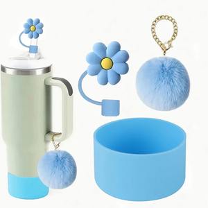 Juego de decoración de copa ecológica Ice Dominator, colgante de cadena de pompón Rosa bonito, manga de sombrero de paja de flor de 10mm para tazas - Product Image 2