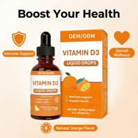 OEM ODM Gouttes liquides de vitamine D3 à saveur d'orange pour adultes - 60 ml, 2 ml par portion |   Soutien immunitaire énergétique |   Durée de conservation de 24 mois |   Fabriqué