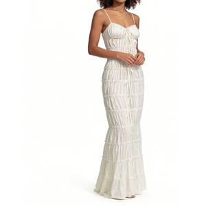 Women's Tiered Ruffle Maxi Dress - <b>Spaghetti</b> <b>Strap</b> Bow Detail Chiffon Evening Gown Dresses Womens Dress Fashion - Product Image 2